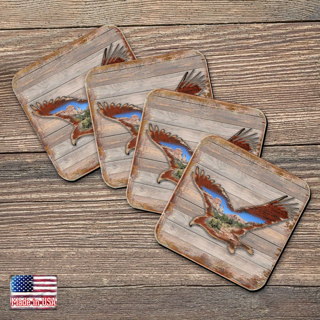 Eagle Wooden Cork Coasters Gift Set of 4 by Nature Wonders - Nature Wildlife Decor - 8199417C-S4