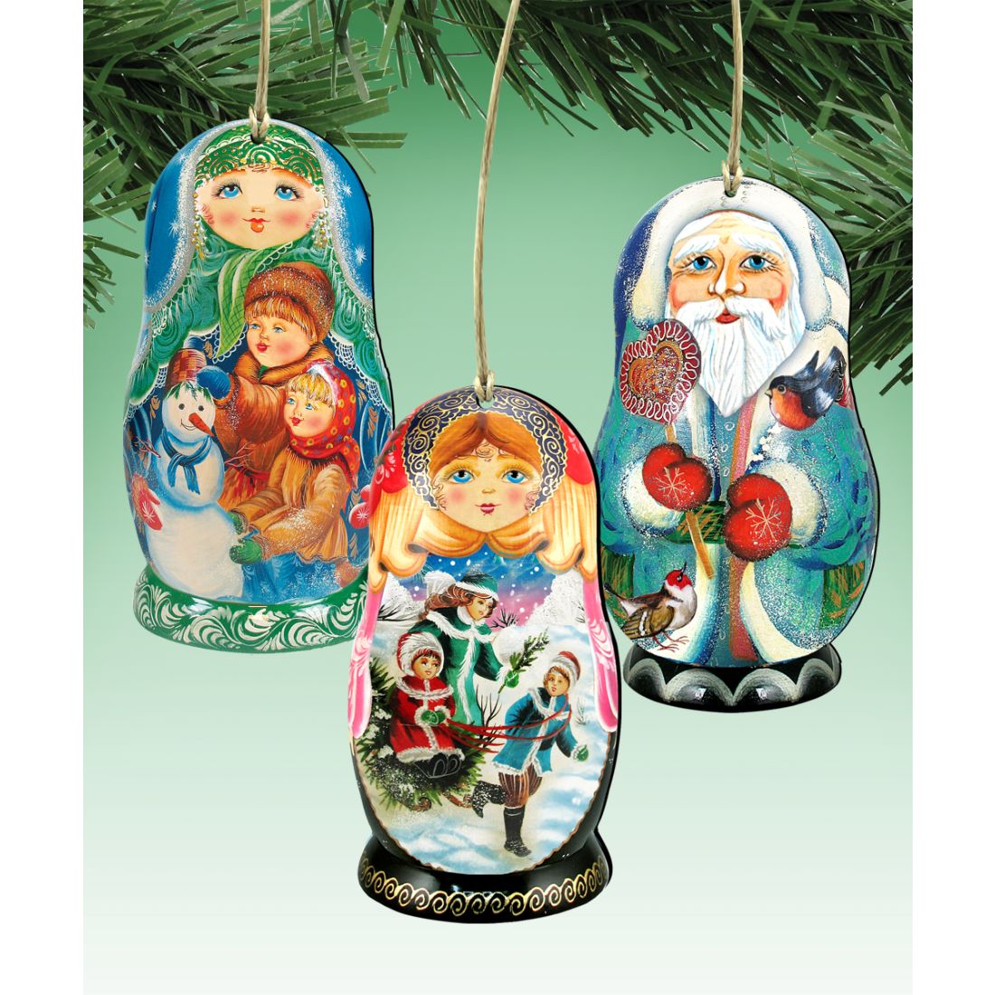 Winter Play Dolls Wooden Ornaments Set of 3 by G. DeBrekht - Christmas Decor - 8100109S3
