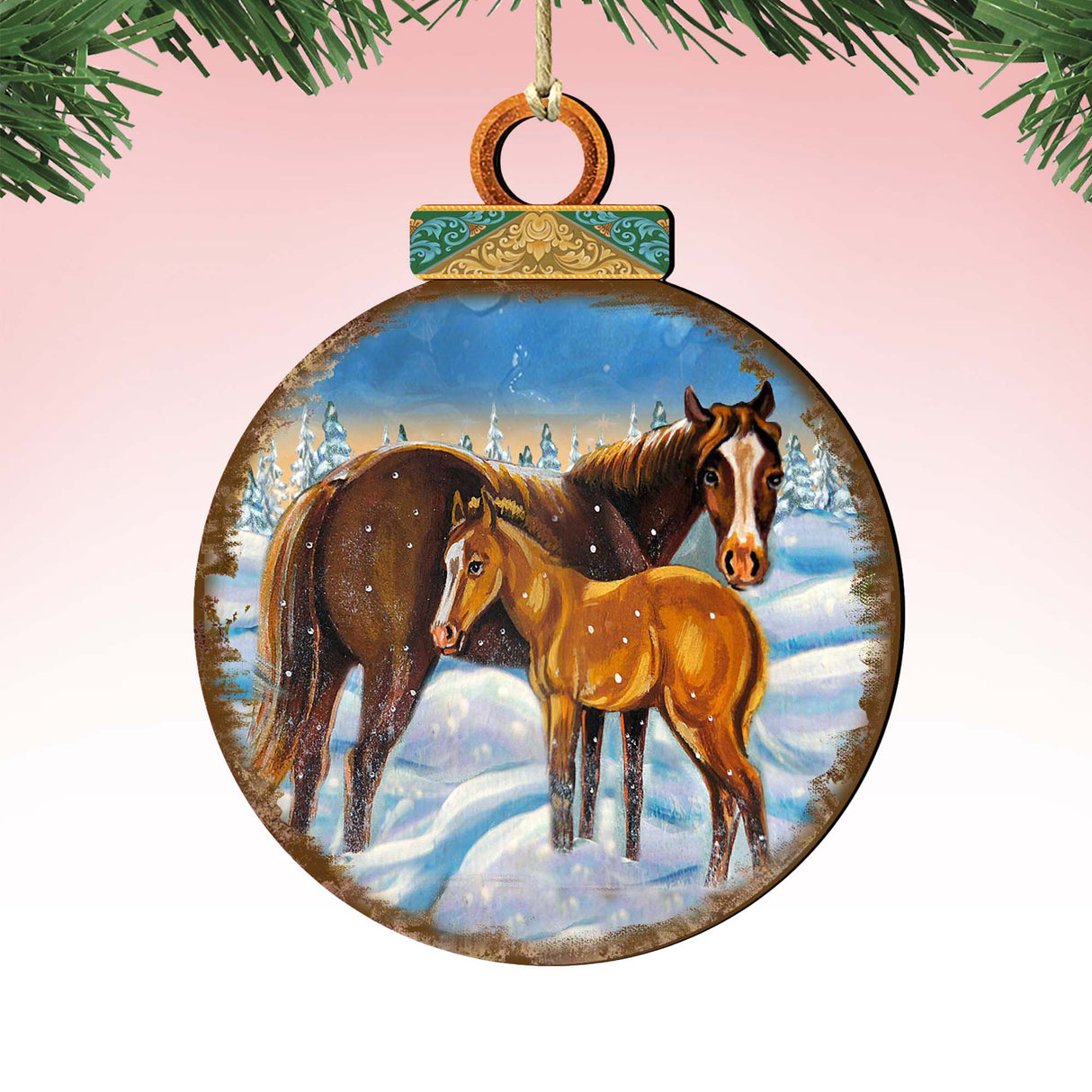 Horses Ball Wooden Ornaments by Nature Wonders - Wildlife Holiday Decor - 8025220