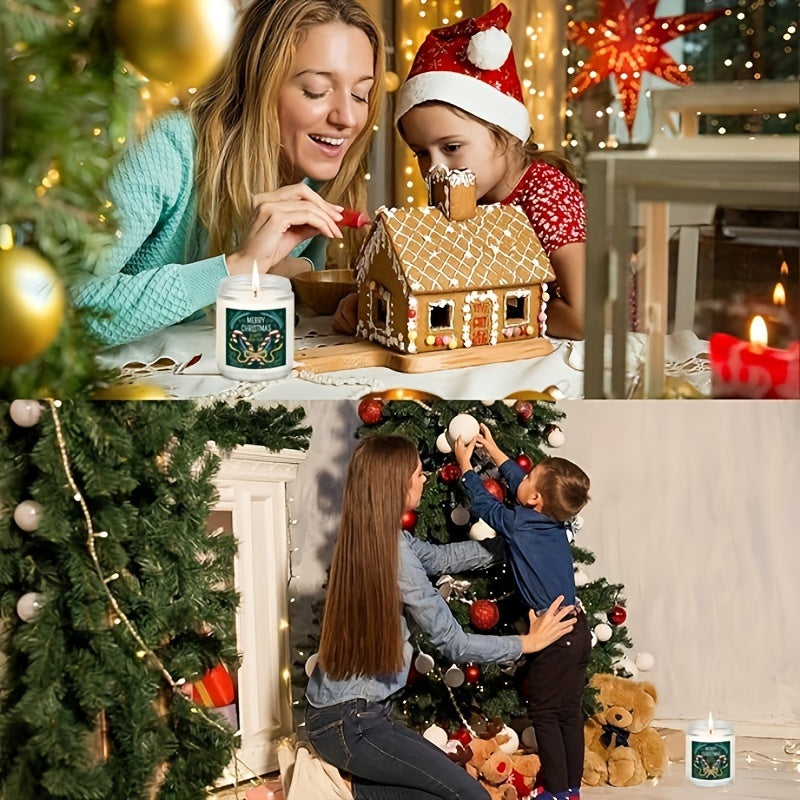 Christmas Themed Scented Candle in Glass Jar, Lavender Soy-Beeswax Blend, 3.5 oz, Hand-Poured with Single Wick, Ideal for Holiday Decor, Christmas Gifting, Festive Ambience & Home Aromatherapy - Comes with Bow Embellishment