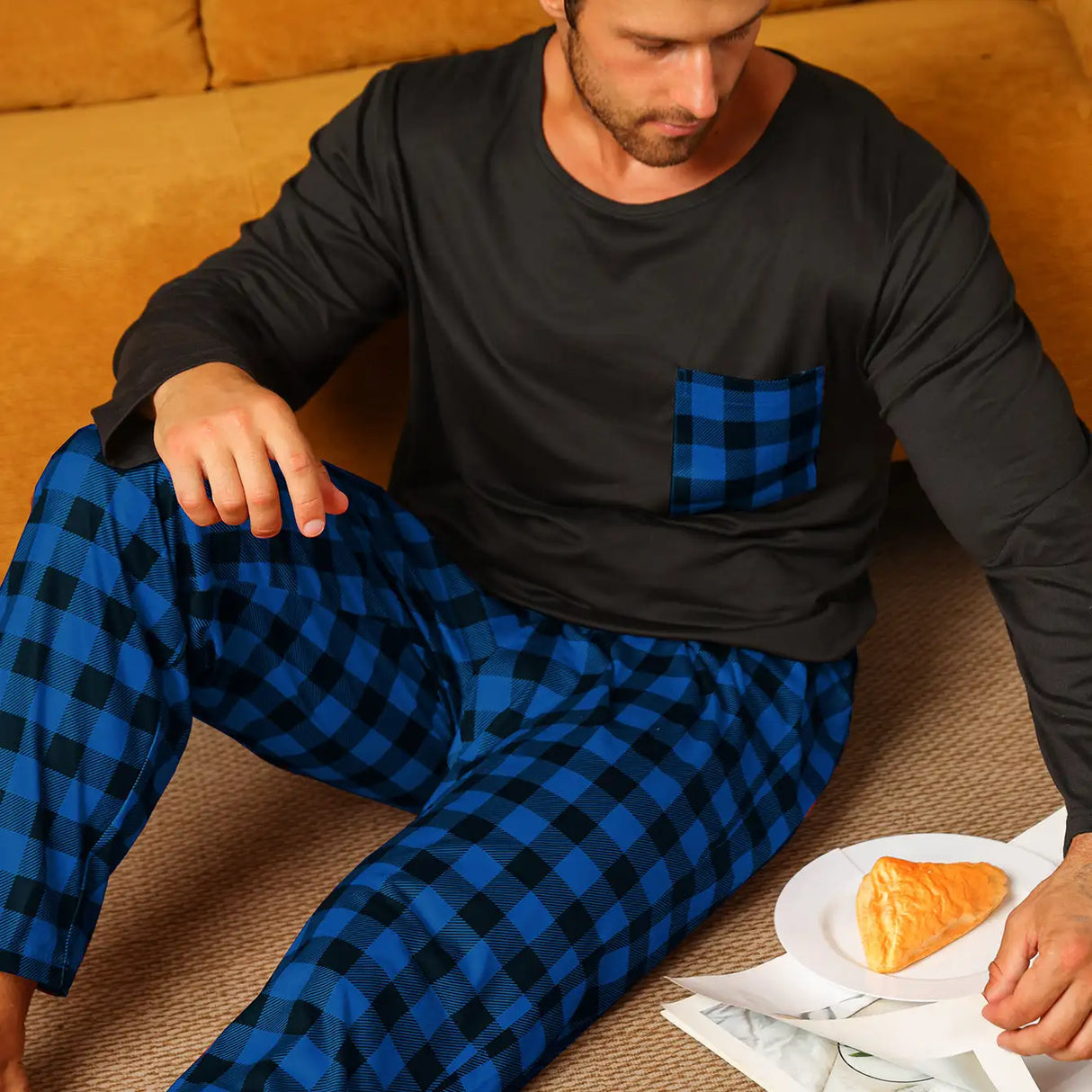 Ice Silk Long Sleeve Long Pants Men's Pajama Set - Lootquake