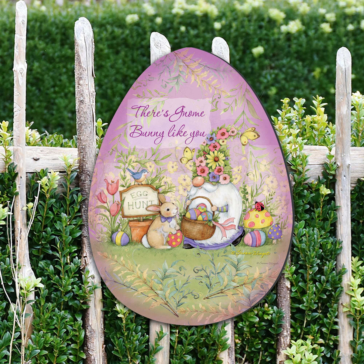 Decoración de puerta con gnomo de jardín de primavera de Susan Winget - Decoración de Pascua - 8471121H-SW