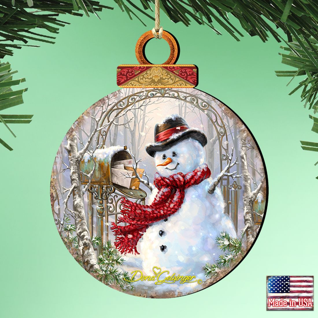 Mail Man Snowman Wooden Ornaments by Gelsinger - Christmas Santa Snowman Decor - 8021018-1421