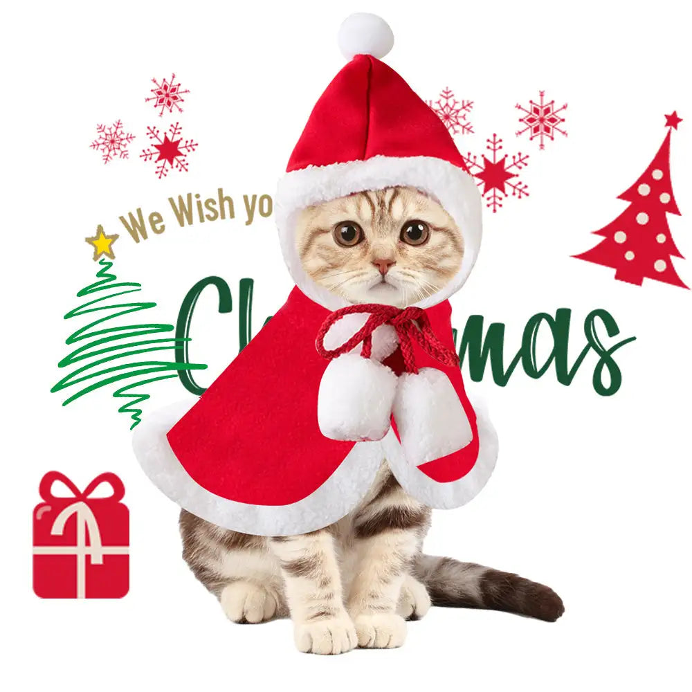 Cat Christmas Outfits, Dog Cat Santa Claus Outfit, Soft And Thick Xmas Cape With Hat, Christmas Cat Dog Costume Pet Cape, Cat Christmas Costumes For Cats, Medium Cat Cape For Cats - Lootquake
