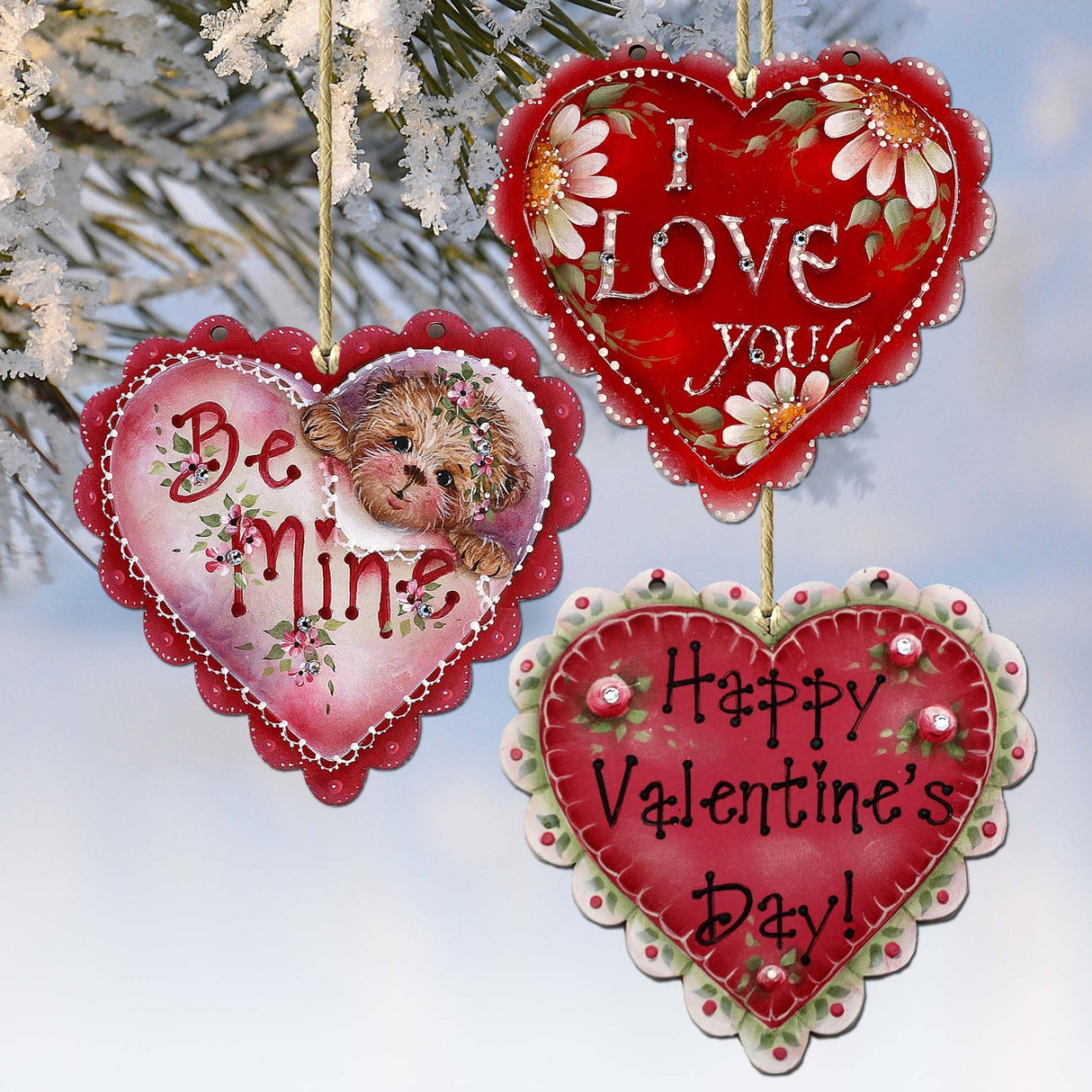 Hearts of Love Wooden Ornaments Set of 3 by G. Debrekht - Love Family Decor - 8091054-S3