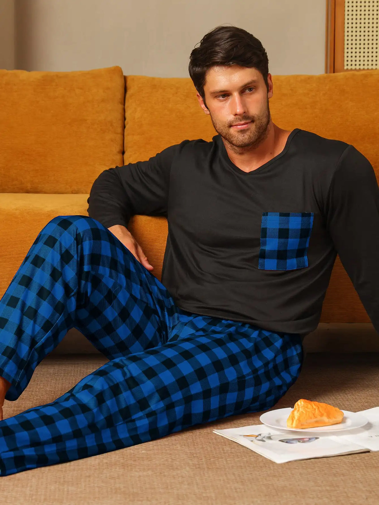 Ice Silk Long Sleeve Long Pants Men's Pajama Set - Lootquake