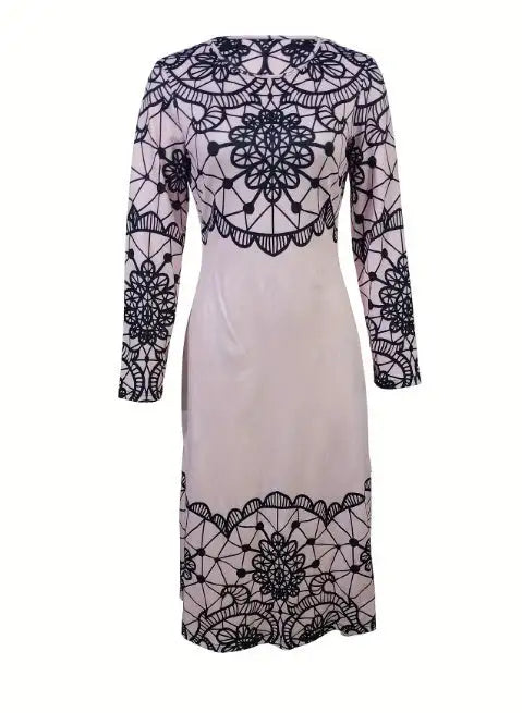 Ladies' Round Neck Printed Fashionable Dress - Lootquake