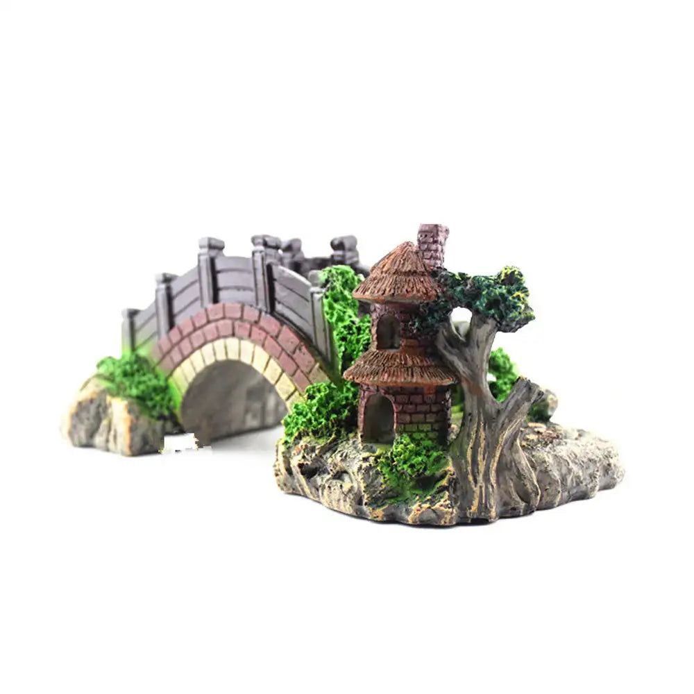 Resin Bridge Arch Bridge Black Red Bridge Fish Tank Landscaping Decoration Bridge Aquarium Equipment Accessories Turtle Climbing Platform Retro Arch Bridge - Lootquake