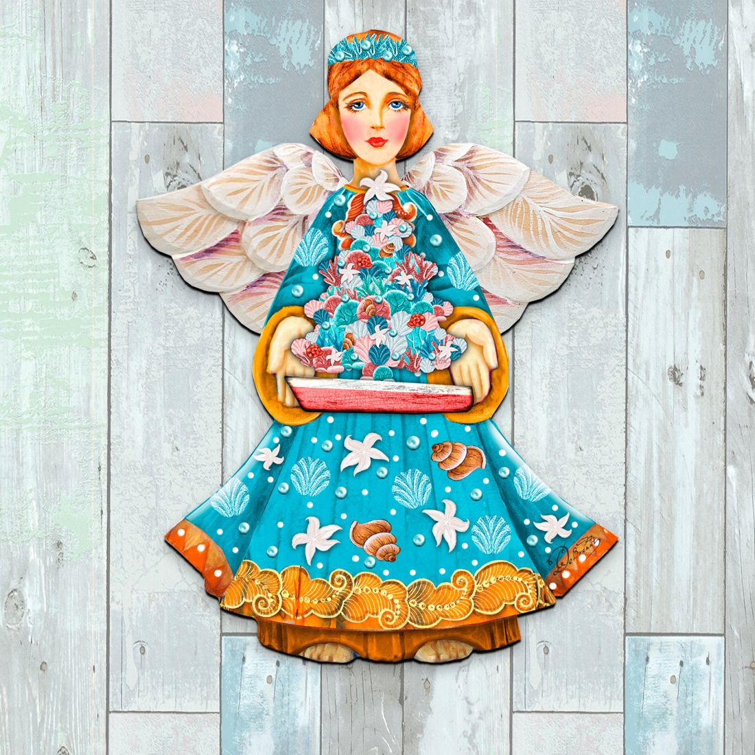 Christmas Tree Boat Guardian Door Decor by G. DeBrekht - Coastal Holiday Decor - 8152724-3H