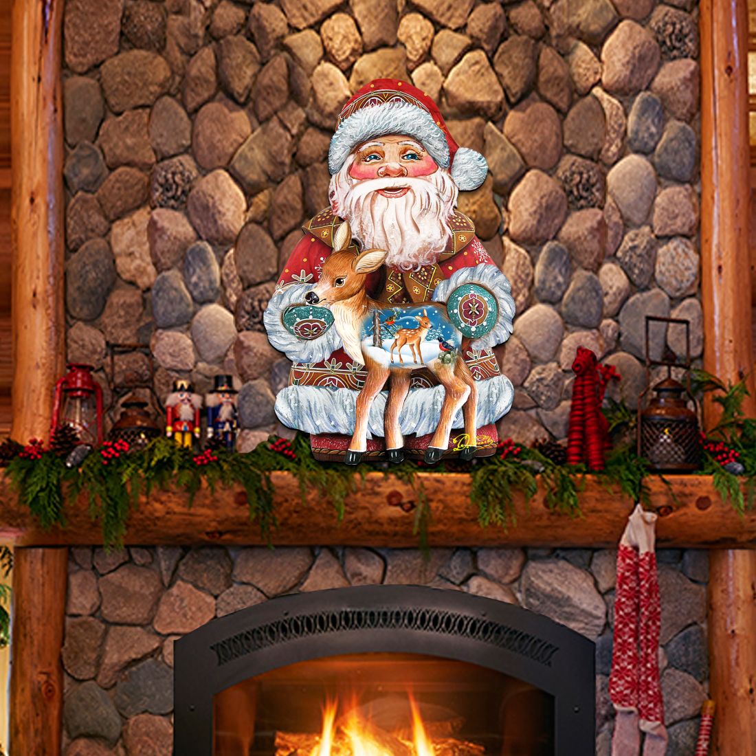 Decoración navideña para puerta con cervatillo navideño de G. DeBrekht - Decoración navideña con muñeco de nieve y Papá Noel - 8118081H