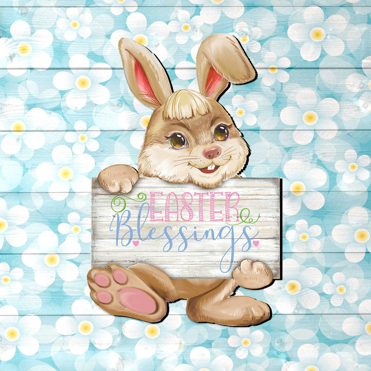 Easter Blessing Bunny Wooden Door Hanger by G. DeBrekht - Easter Spring Decor - 815433-3H