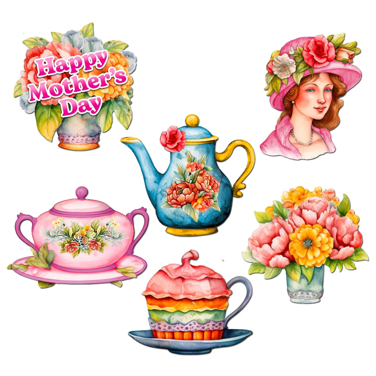 Happy Mother's Day Decorative Wooden Magnets Set of 6 by G. Debrekht - Family Love Decor - 8090059G-S6