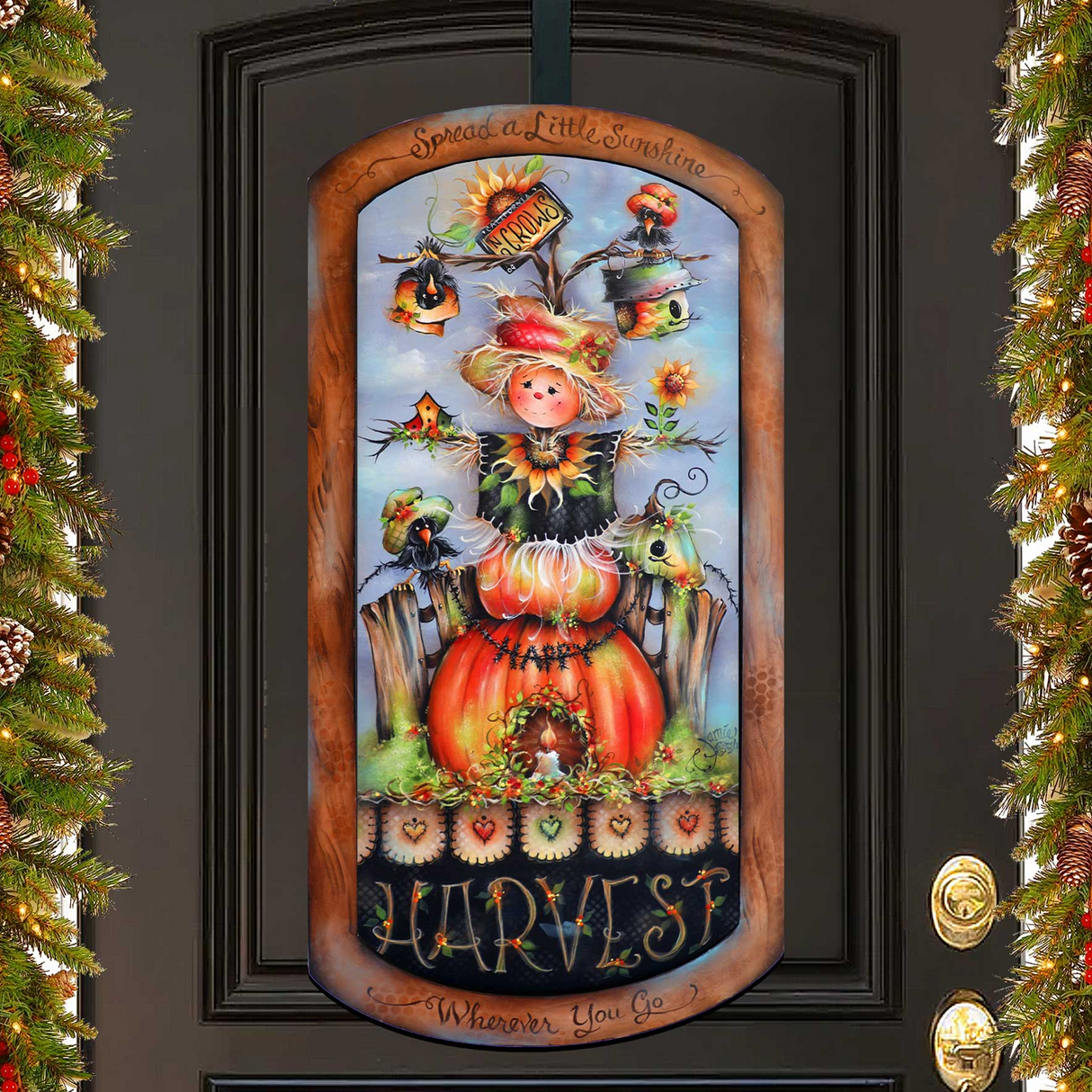 Harvest Pumpkin Scarecrow Holiday Door Decor by Jamie Mills-Price - Thanksgiving Decor - 8611075H-MP