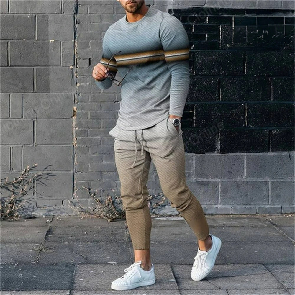 Men's 3D Digital Printing Loose Casual Long Sleeves Trousers Suit - Lootquake
