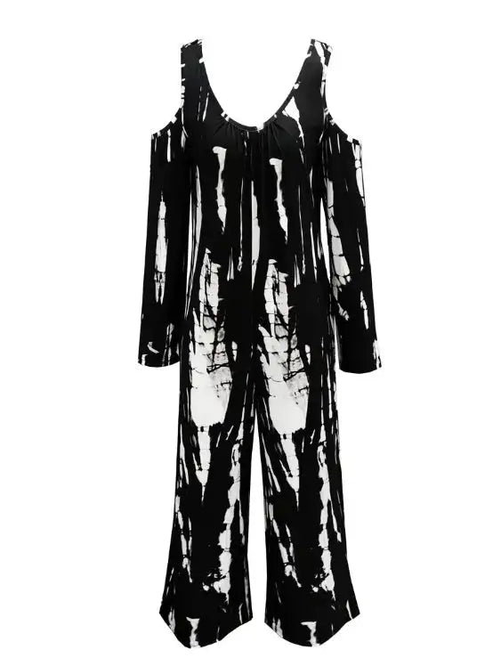 Women's V-neck Irregular Tie Dye Off Shoulder Fashion Jumpsuit - Lootquake
