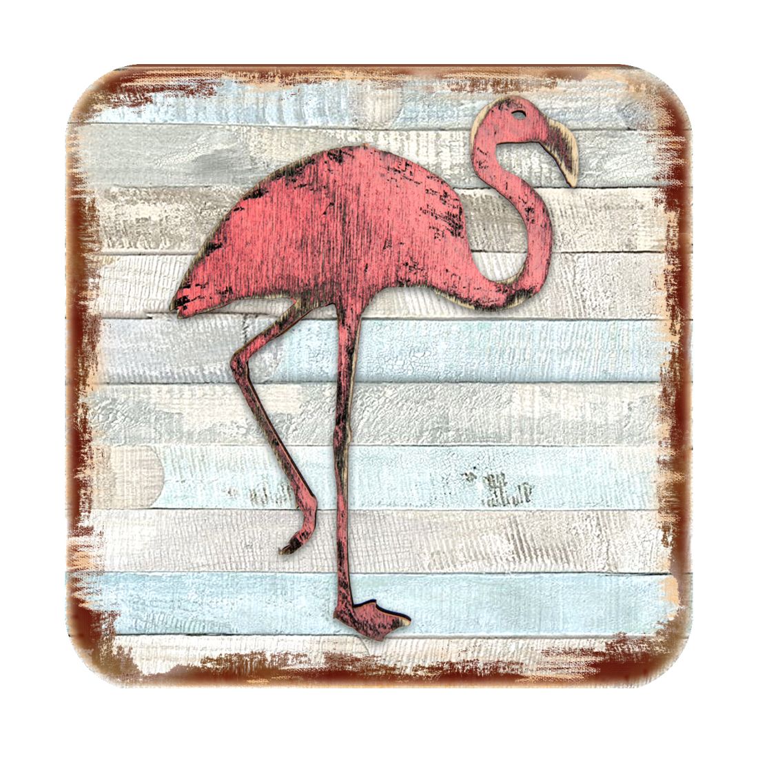 Flamingo Coastal Wooden Cork Coasters Gift Set of 4 by Nature Wonders - Coastal Sea-Life Decor - 8198544-9C-S4