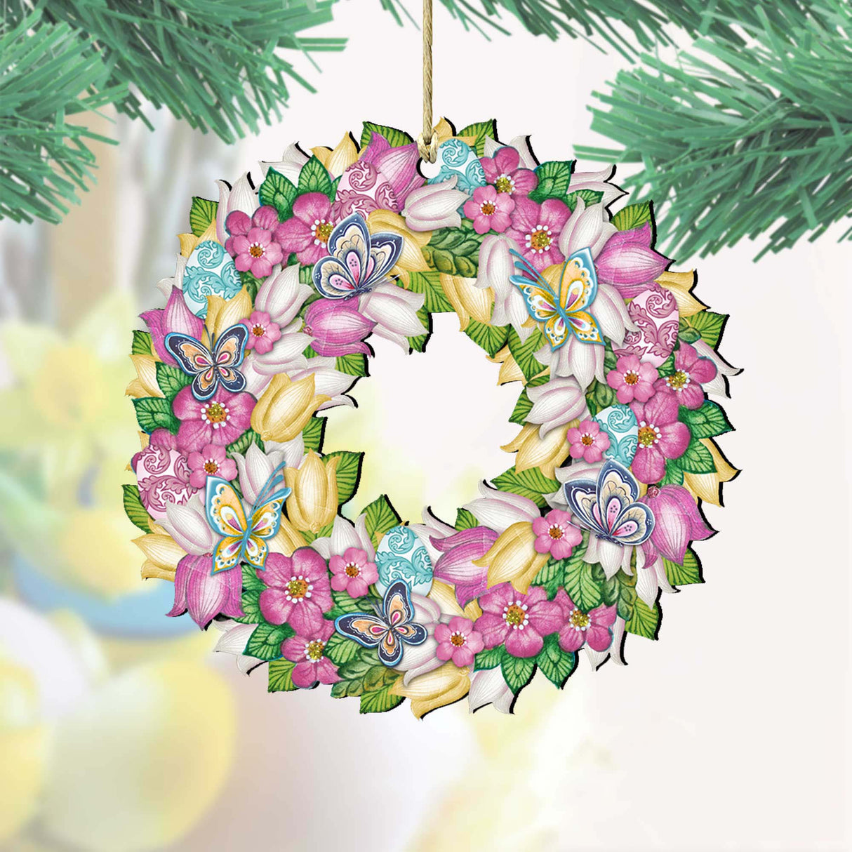 Flowers Spring Wreath Wooden Ornaments by G. DeBrekht - Easter Spring Decor - 8185301