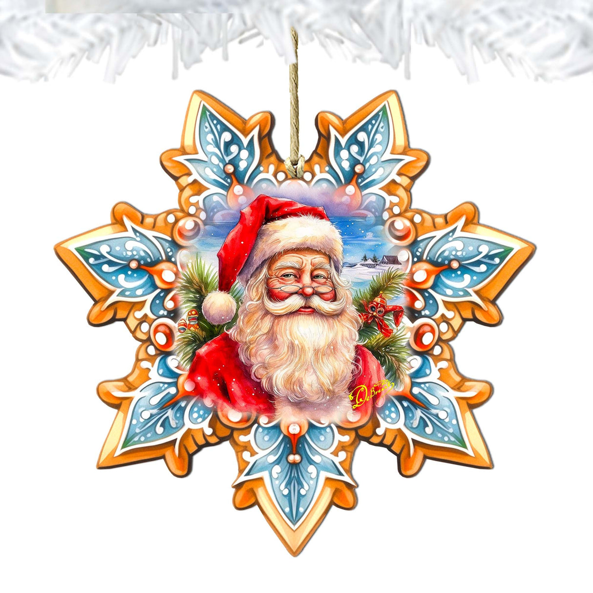 Santa Snowflake Wooden Ornaments by G. Debrekht - Christmas Santa Snowman Decor - 8688422