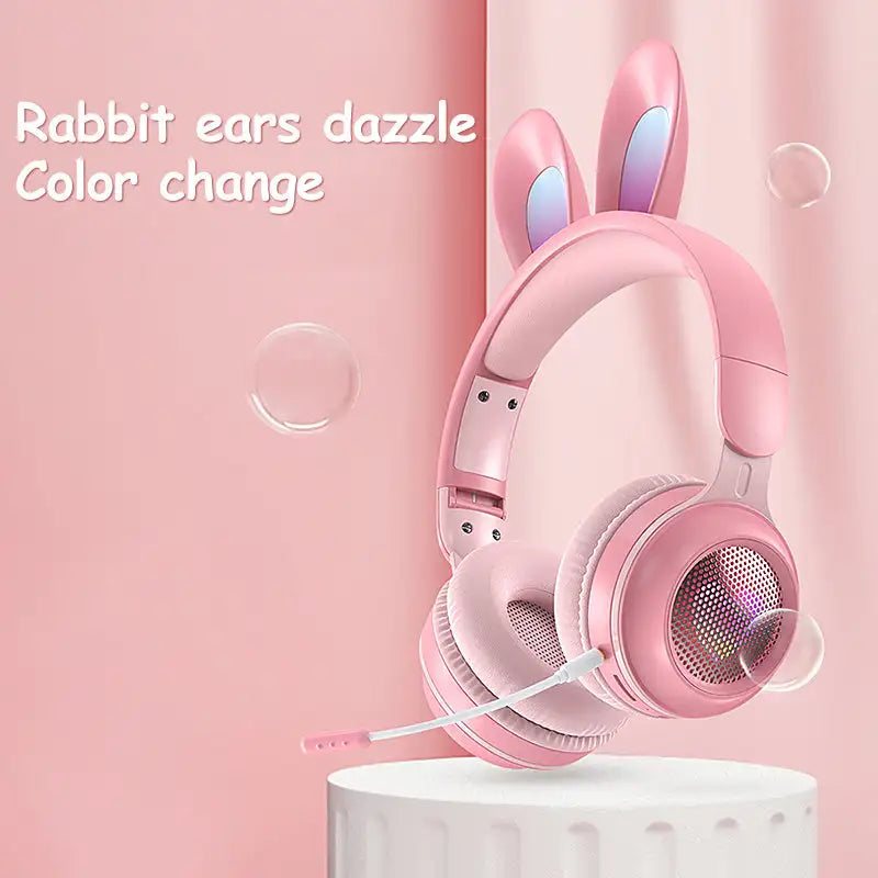 Rabbit Ear Headphones Wireless Luminous Extendable Wheat Headphones - Lootquake