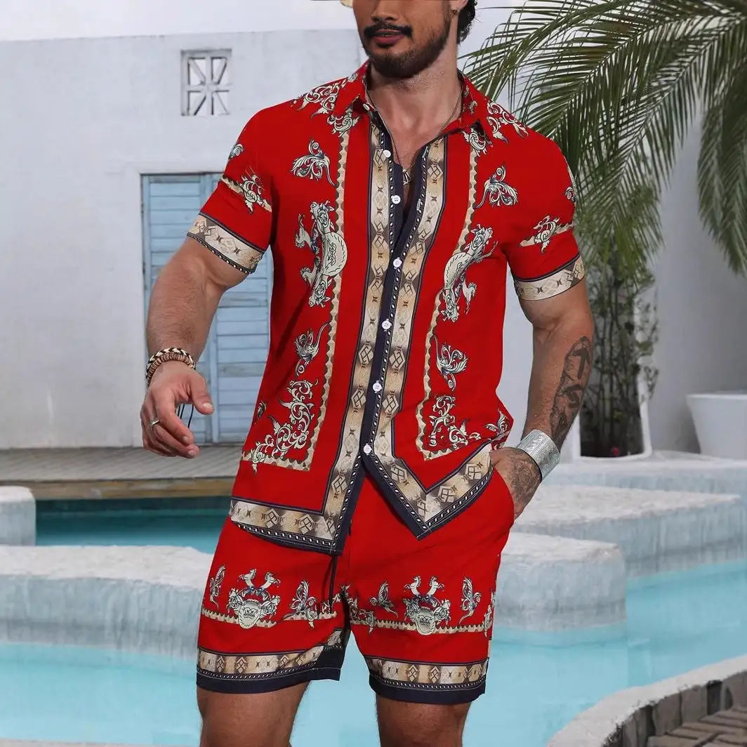 3D Digital Printing Men's Casual Loose Shirt Shorts - Lootquake