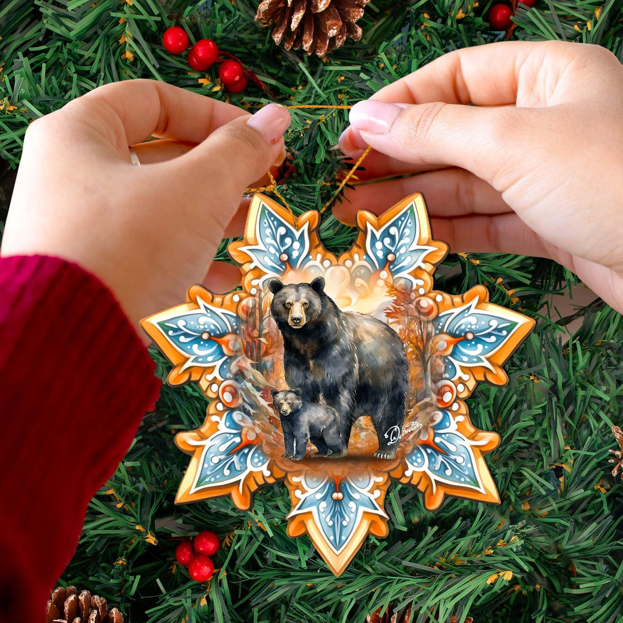 Black Bear Snowflake Wooden Ornaments by G. Debrekht - Nature Wildlife Decor - 8688407