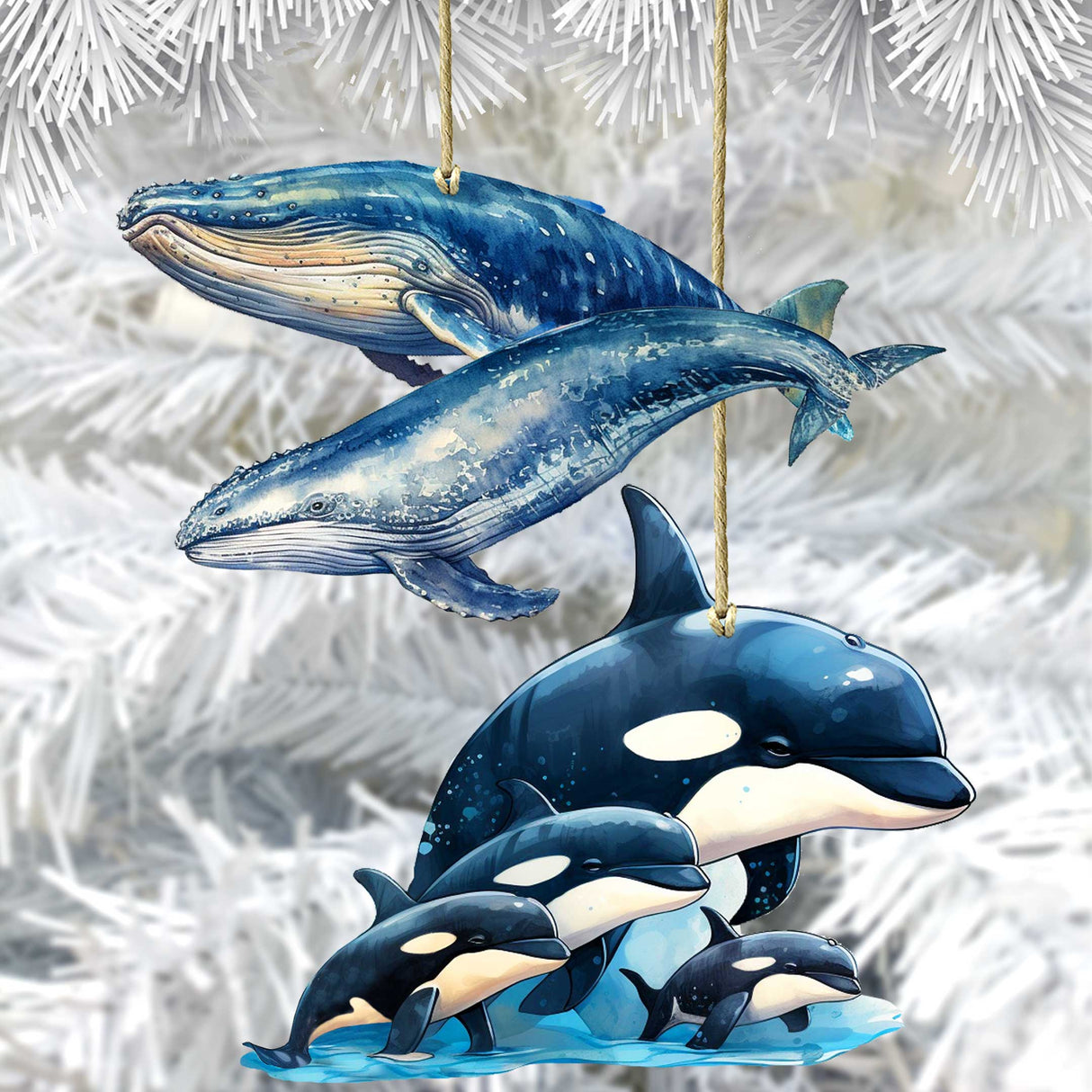 Alaskan Whale and Orca Wooden Ornaments Set of 2 by G. Debrekht - Wildlife Holiday Decor - 8091323S5