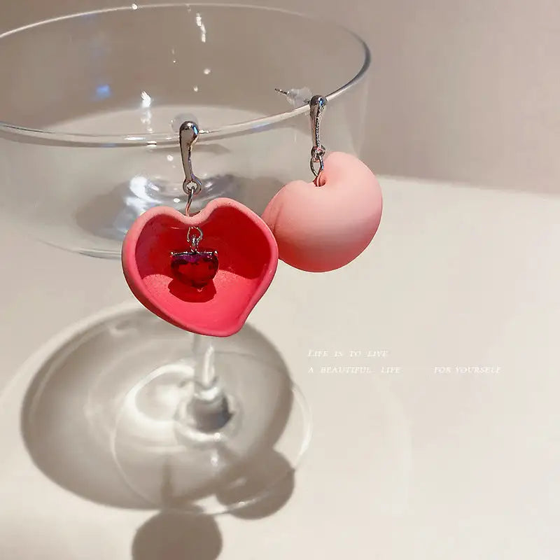 925 Silver Needle Crystal Love Sweet Peach Earrings - Lootquake