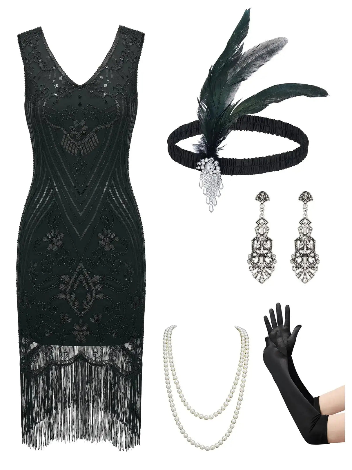 YESSA Great Gatsby Dresses for WomenFringe Flapper Dresses 1920s Dresses for Women Roaring 20s Dress for Harlem Nights-Flapper CostumesX-LargeBlack - Lootquake