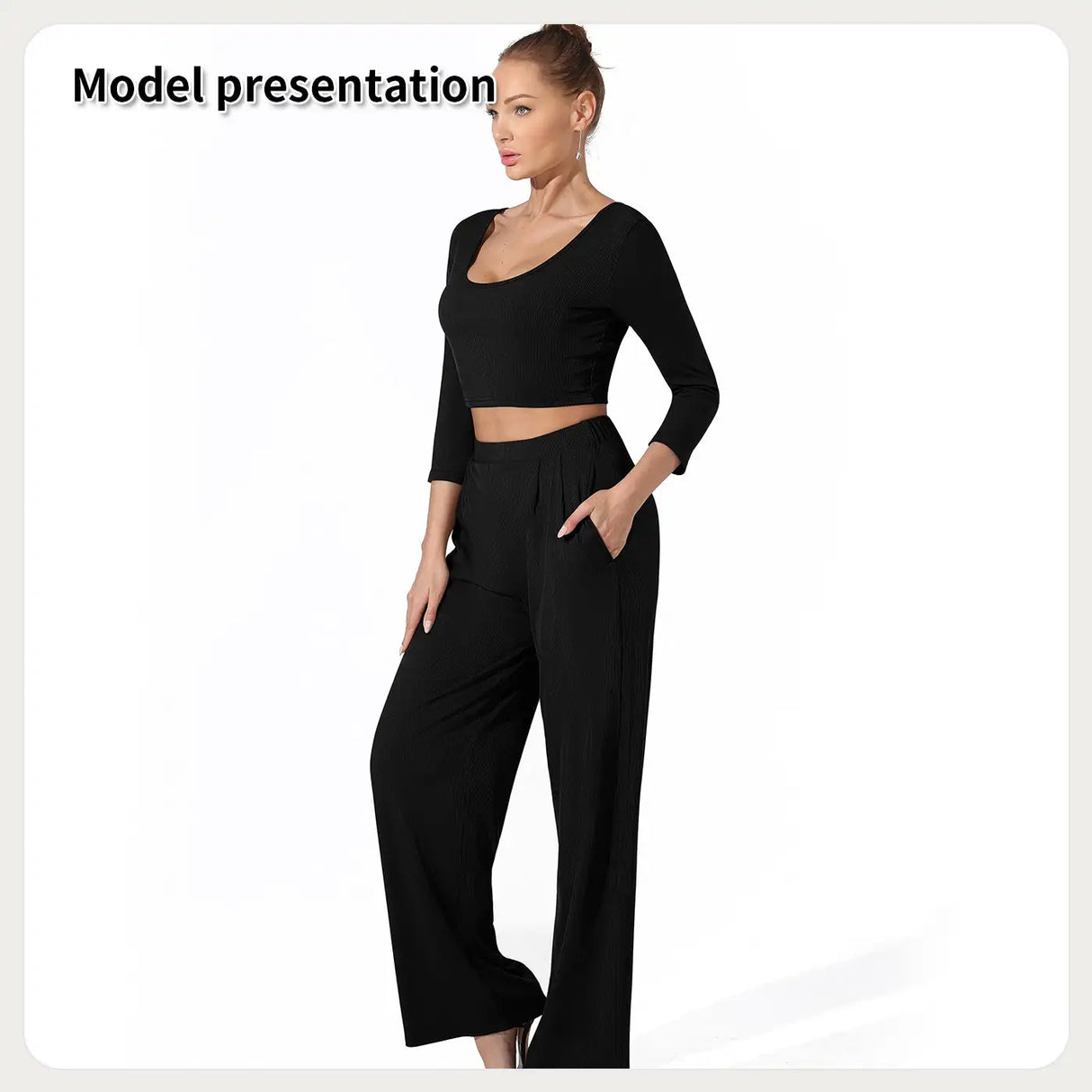 Women's Fashion Simple Solid Color Top Pants Set - Lootquake