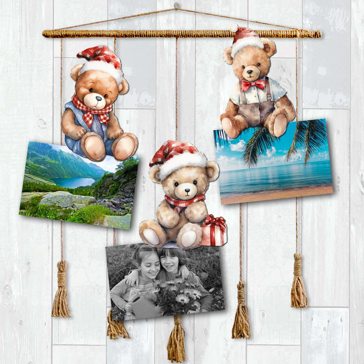 Christmas Teddy Bear Decorative Wooden Clip-on Ornaments Set of 3 by G. Debrekht - Christmas Decor - 8091011C-S3