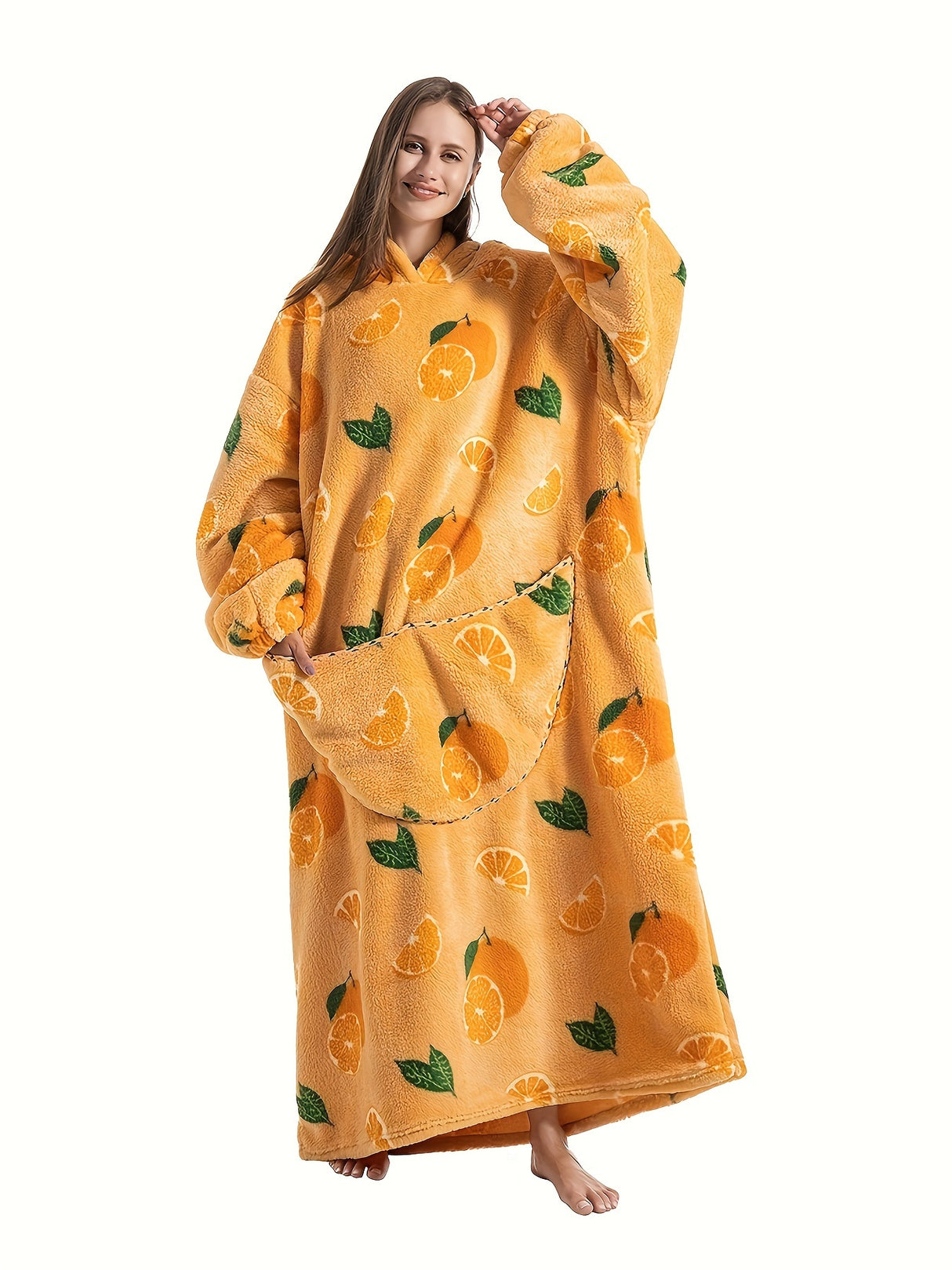 Plus Size Pumpkin Print Flannel Blanket Hoodie - Soft, Cozy, Plush, Hooded, Winter Outwear for Women with Halloween Theme