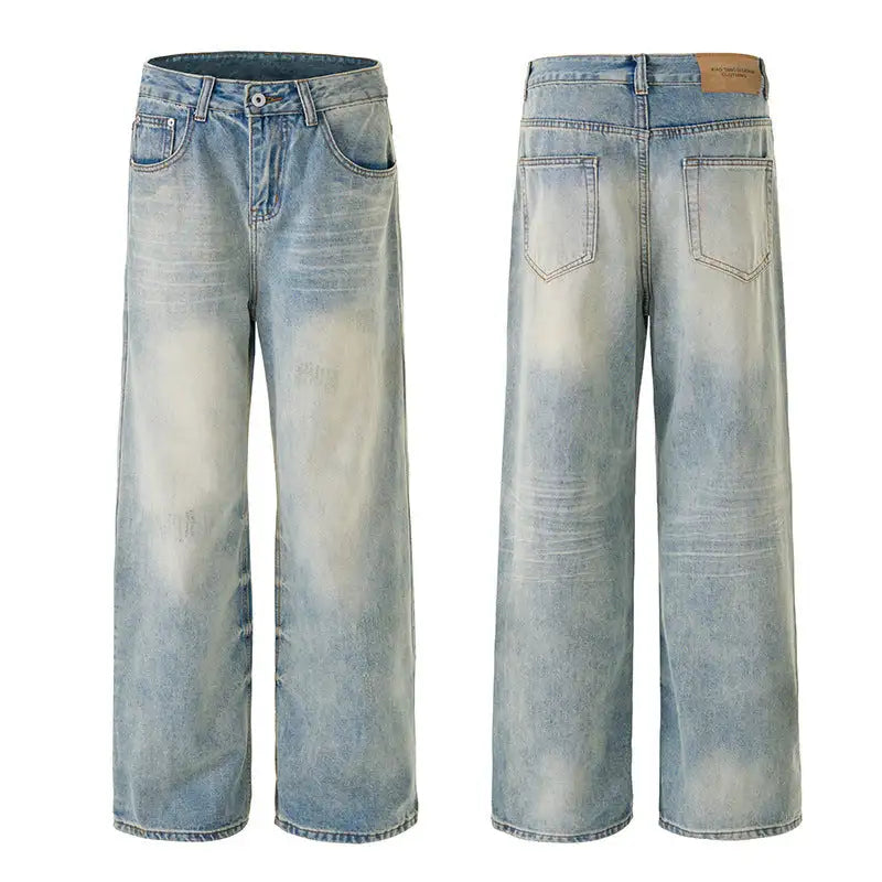 Men's Retro Light Blue Straight Casual Jeans - Lootquake
