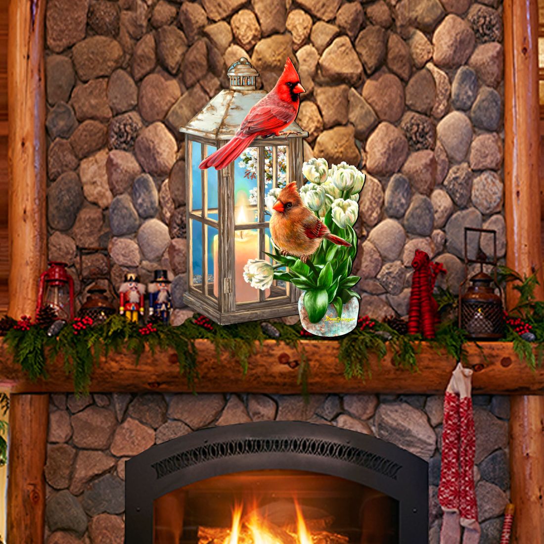 Decoración navideña para puerta con faroles de Cardenales de D. Gelsinger - Decoración navideña - 8461057H-DG