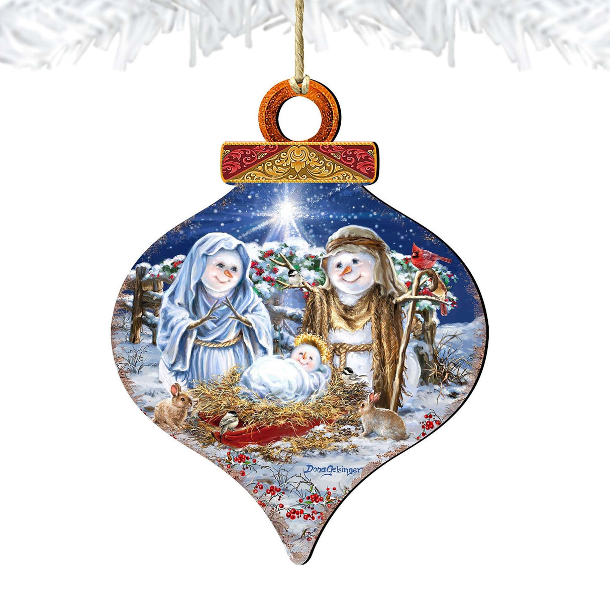 Adornos de madera para la Natividad de la Familia de Nieve de Gelsinger - Decoración navideña de Papá Noel y muñeco de nieve - 8031153-DG