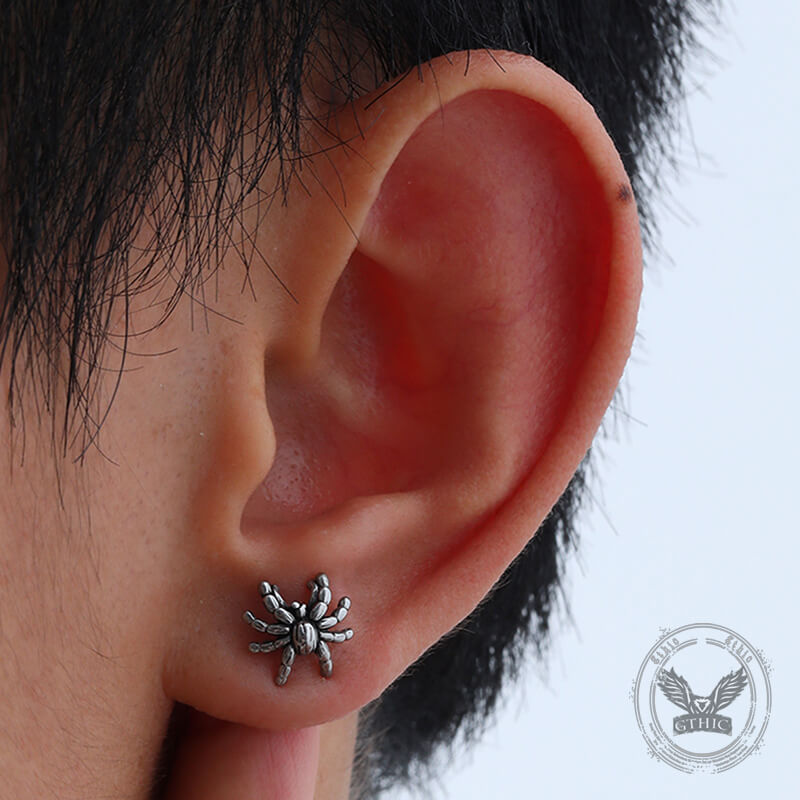 Pendientes de acero inoxidable con forma de araña oscura y aterradora