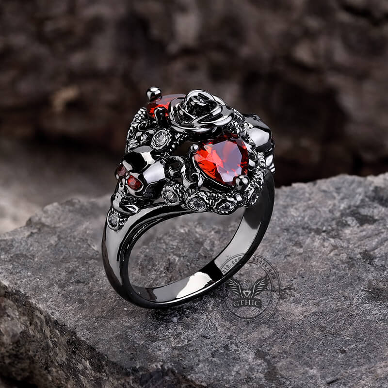 Dark Skull Zircon Brass Gothic Ring