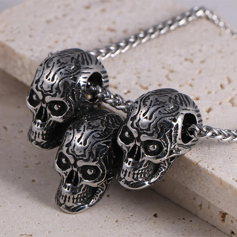 Dark Three Skull Head Stainless Steel Gothic Necklace