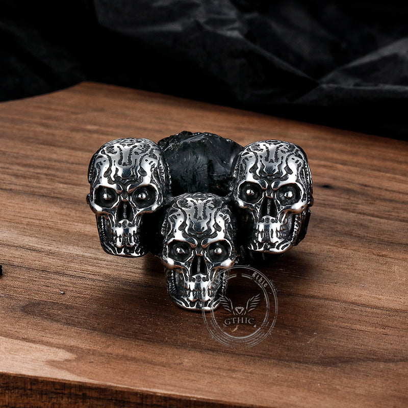 Dark Three Skull Head Stainless Steel Gothic Necklace