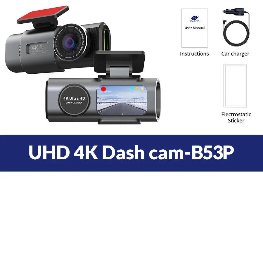 4K Dual Lens Dashboard Cam with Night Vision & GPS - Built-in Wi-Fi & Parking Mode