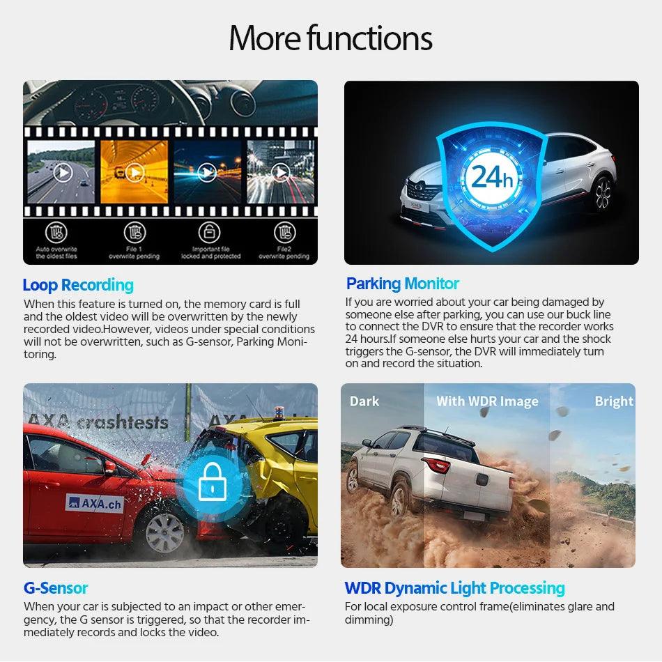 4K Dual Lens Dashboard Cam with Night Vision & GPS - Built-in Wi-Fi & Parking Mode