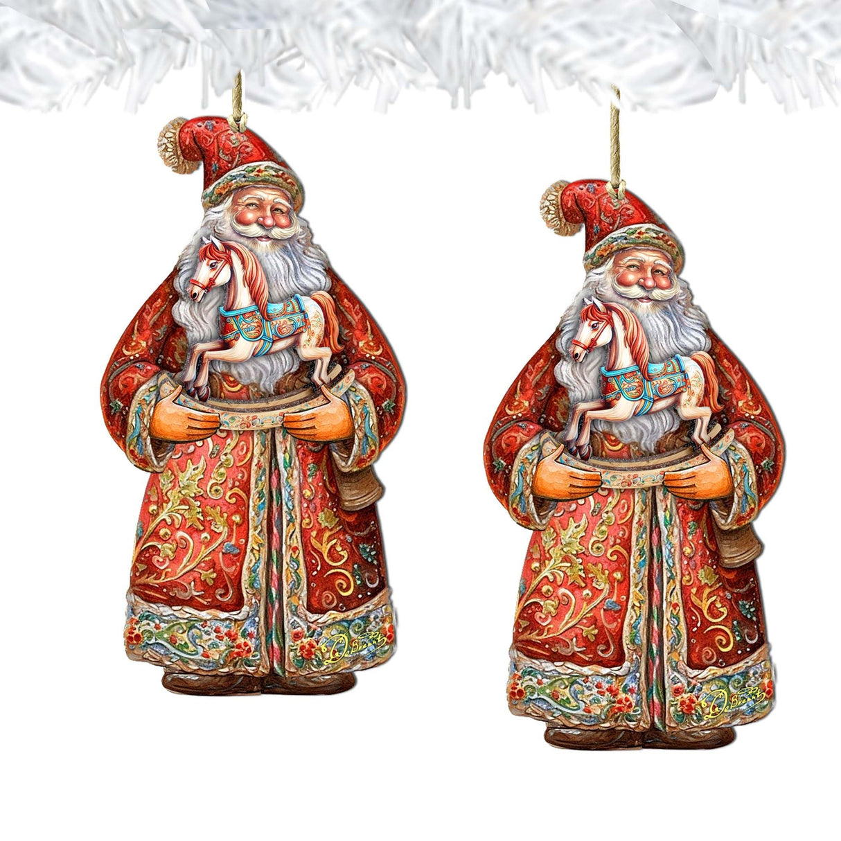 Adornos de madera con el nostálgico caballo mecedor de Papá Noel de G. Debrekht - Decoración navideña con muñeco de nieve de Papá Noel - 8691414