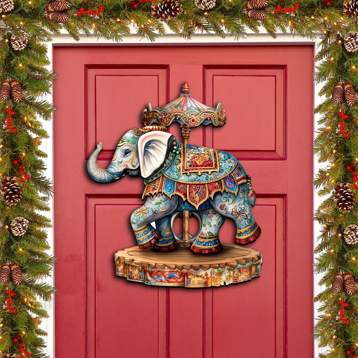 Carousel Elephant Holiday Door Decor by G. Debrekht - Christmas Decor - 8611029-2H