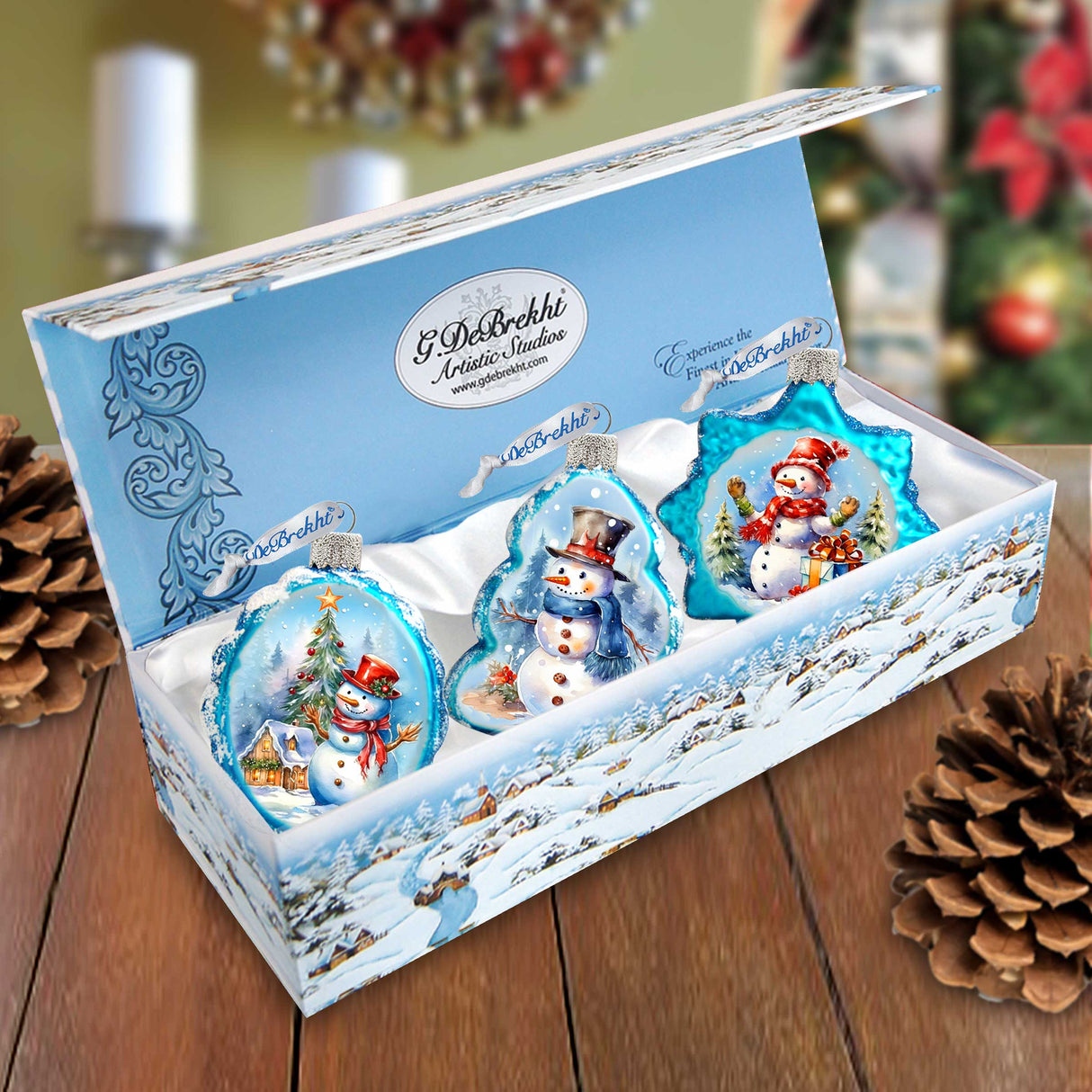 Juego de 3 adornos de vidrio de mercurio con forma de muñeco de nieve de G. Debrekht - Decoración navideña de Papá Noel - 770148S3