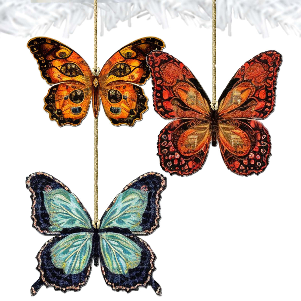 Summer Butterfly Decorative Wooden Ornaments of 3 by G. Debrekht - Wildlife Decor - 8091012-1-S3