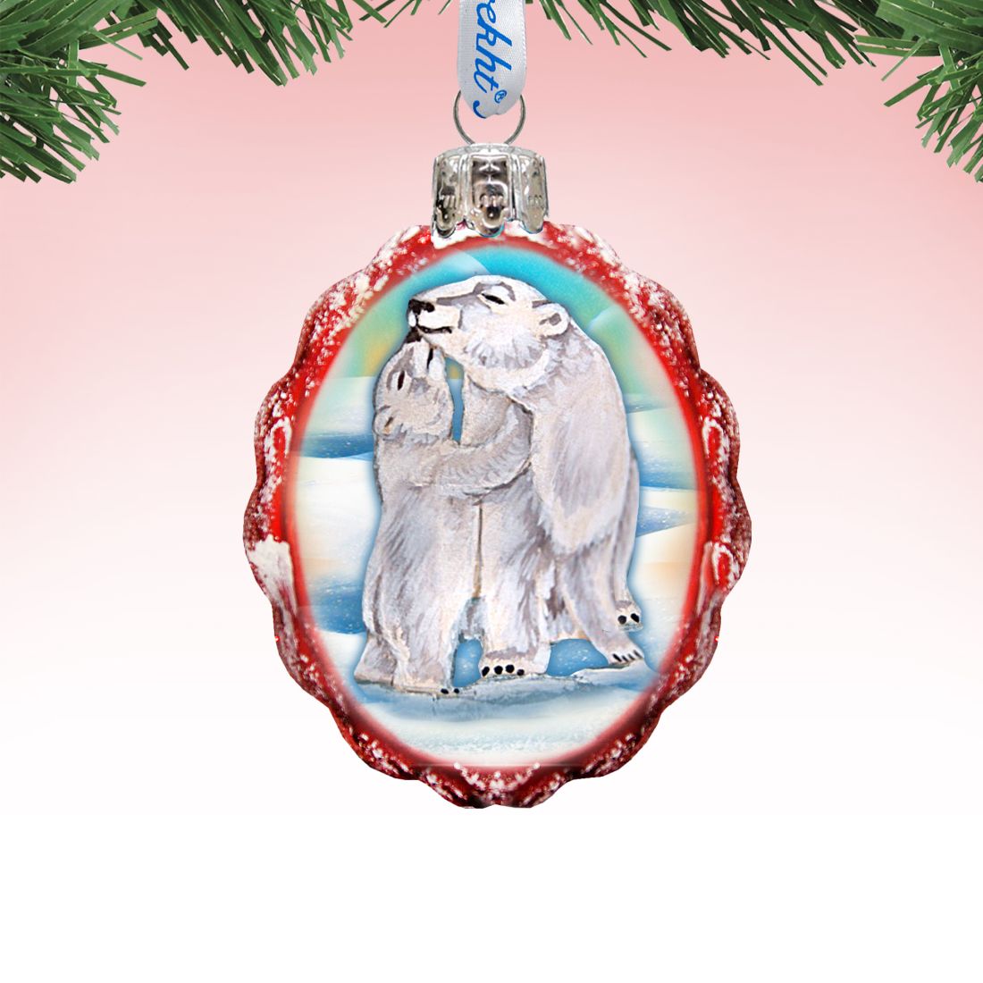Adorno de vidrio de mercurio con cachorros de oso polar de Papá Noel de G. DeBrekht - Decoración navideña con animales salvajes - 771020