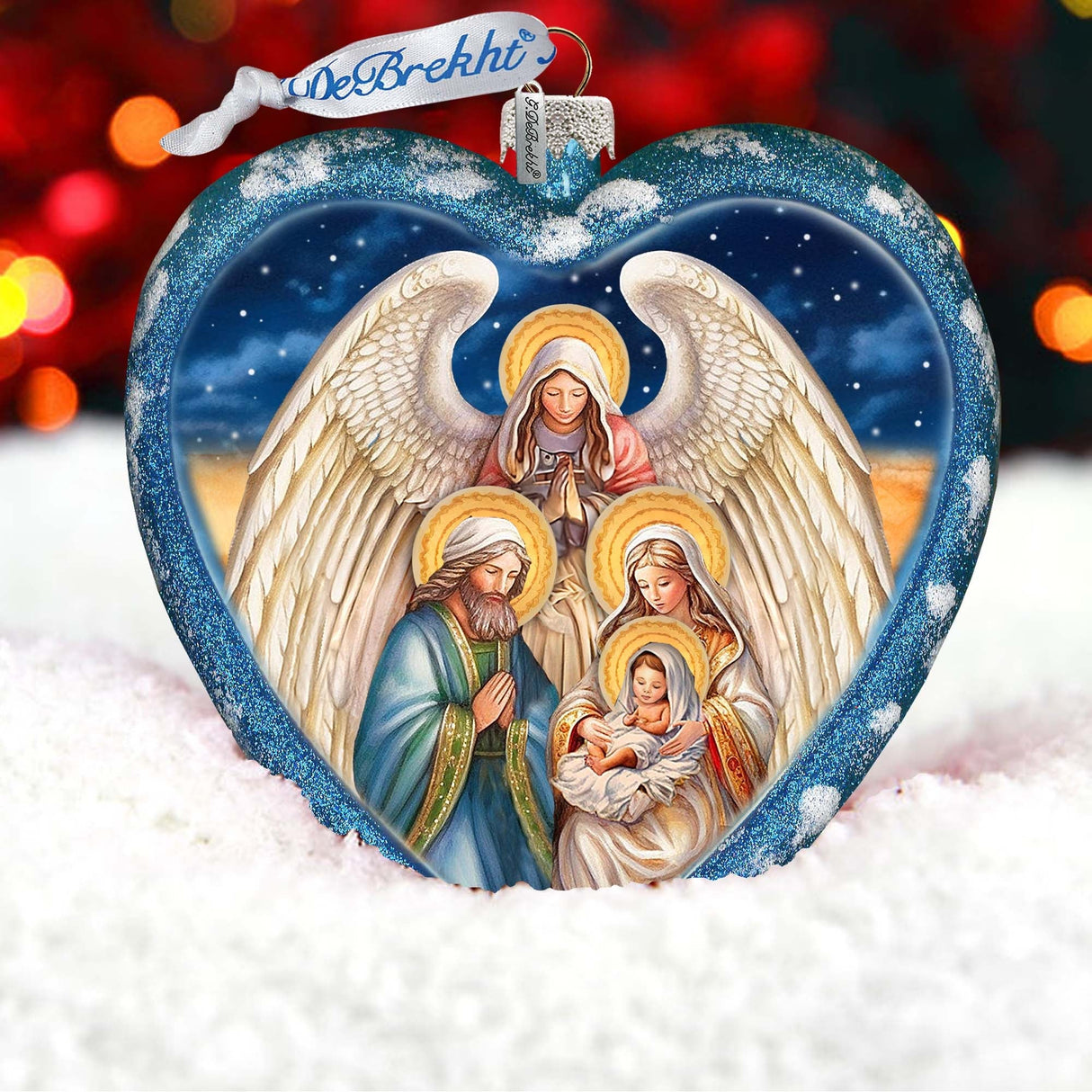 Adorno de cristal con forma de corazón para la Natividad con la Divina Presencia del Ángel, de G. Debrekht - Decoración navideña para la Natividad - 738-094