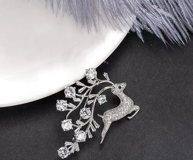 2pc With You All The Way Sparkling Zirconia Deer Brooch - Lootquake