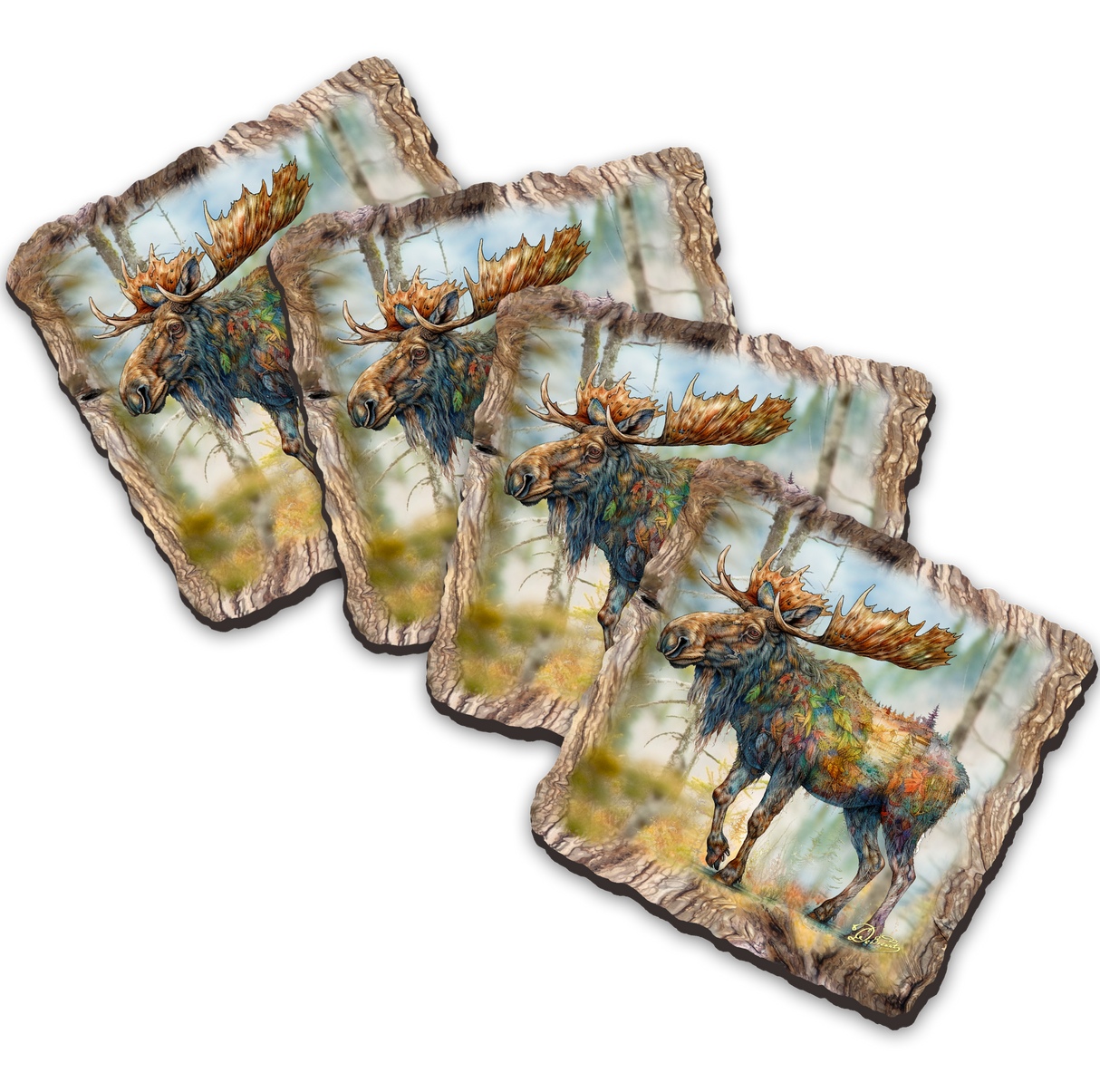 Moose Wooden Cork Coasters Gift Set of 4 by Nature Wonders Nature Wildlife Décor - 95390C-S4