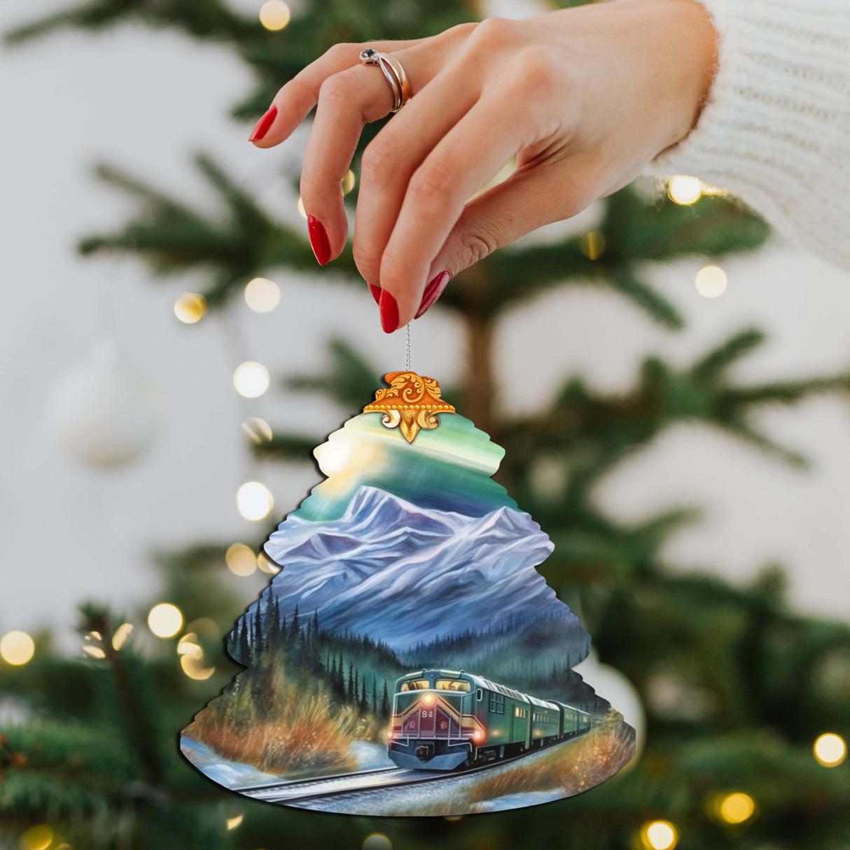 Arctic Aurora Express Tree Wooden Ornaments by G.Debrekht - Wildlife Holiday Decor - 870001