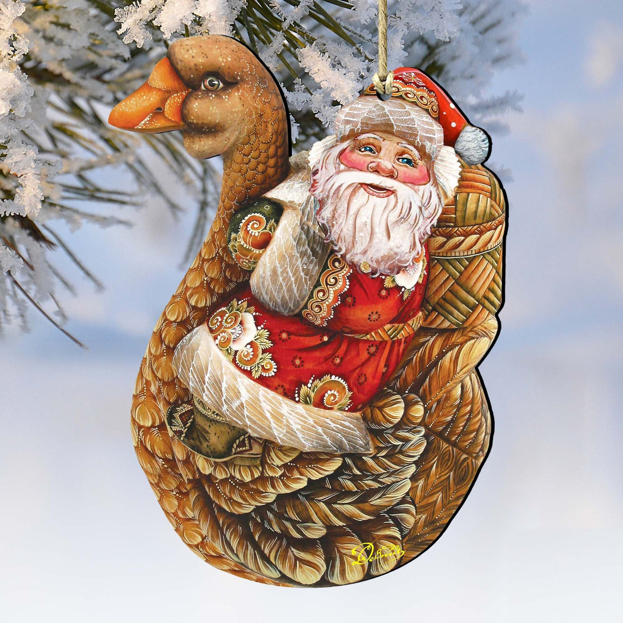 Christmas Goose Santa Wooden Ornaments by G. DeBrekht - Christmas Santa Snowman Decor - 8121633